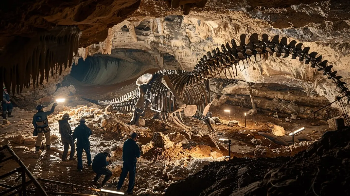 Szene aus einer archäologischen Fundstätte mit antiken Überresten und Entdeckungen.